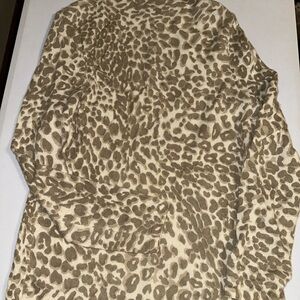 J. McLaughlin Beige and Brown Animal Print Sweater 100% Cashmere